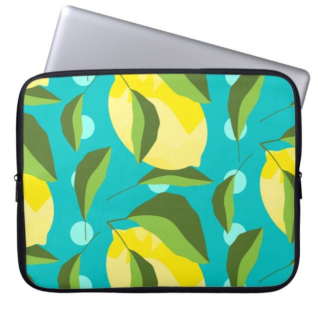 Lemons Polka Dot: Blue Background. Laptopschutzhülle (Vorderseite)