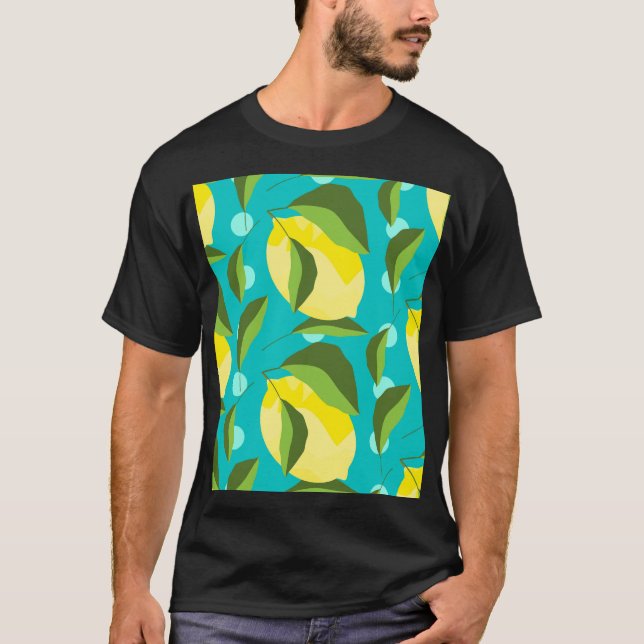 Lemons Polka Dot: Blue Background. T-Shirt (Vorderseite)