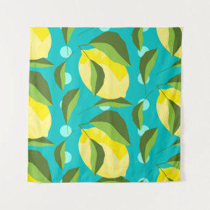 Lemons Polka Dot: Blue Background. Wandteppich