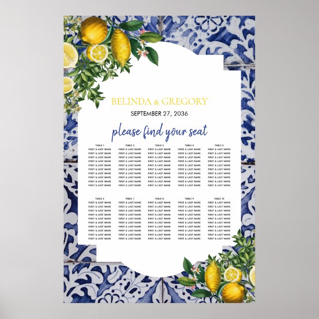 Lemons Portugiesisch Tiles Wedding Chart Poster (Vorne)