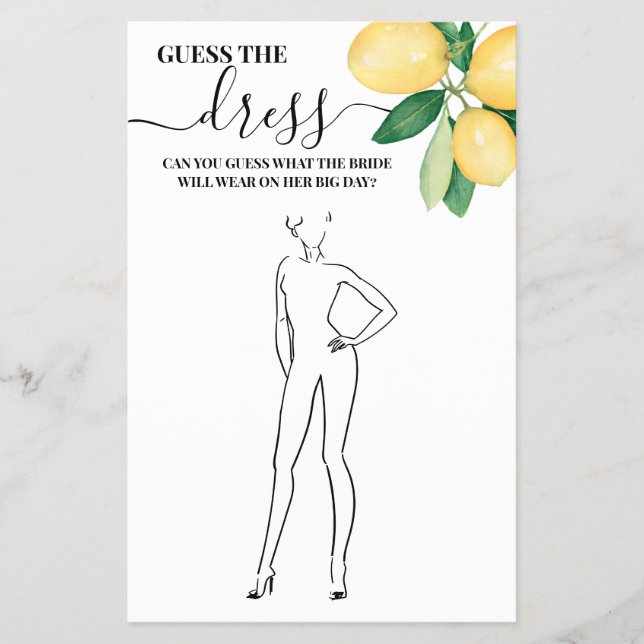 Lemons Raten Sie die Dress Brautparty Game Card Flyer (Vorne)