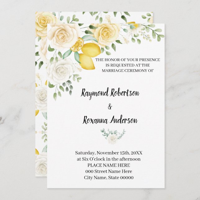 Lemons & Rose Hochzeit Country Chic Einladung (Vorne/Hinten)