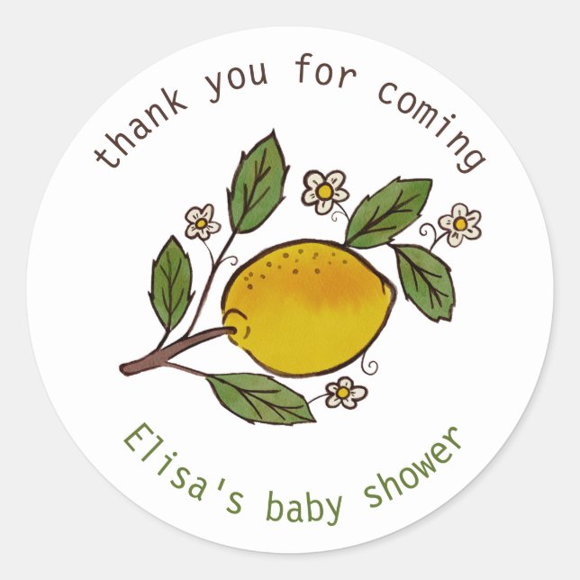 Lemons Rustic CUSTOM BABY SHOWER Runder Aufkleber (Vorderseite)