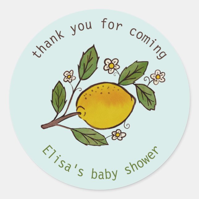 Lemons Rustic CUSTOM BABY SHOWER Runder Aufkleber (Vorderseite)
