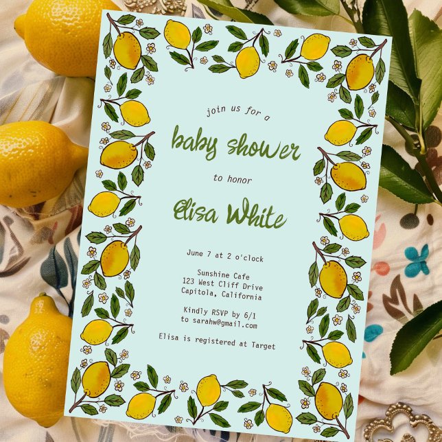 Lemons Rustic CUSTOM QR Code BABY SHOWER Einladung (Lovely Lemons Rustic CUSTOM QR Code BABY SHOWER Invitation
)