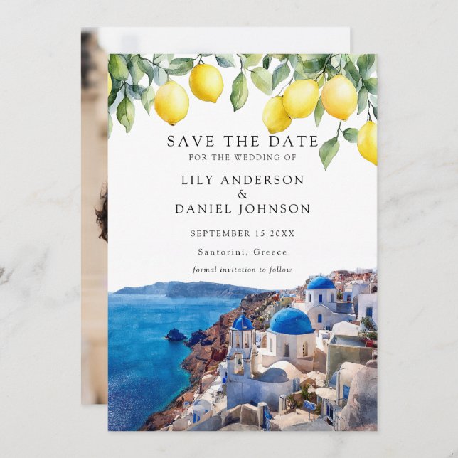 Lemons Santorini Greece Photo Wedding Save The Date (Vorne/Hinten)