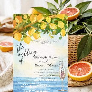 Lemons Sea Champagne Glass Wedding Einladung