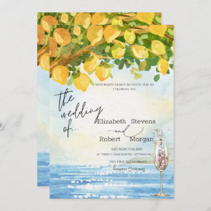 Lemons Sea Champagne Glass Wedding Einladung