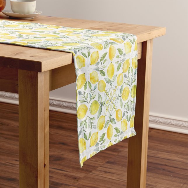 Lemons Table Runner Kurzer Tischläufer (Watercolor Citrus Lemon Botanical Bridal Shower Table Runner by Painted Paperie)
