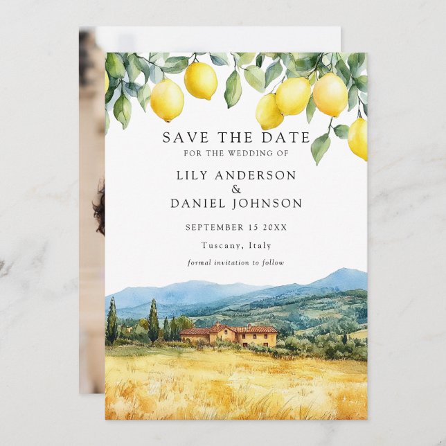 Lemons Tuscan Scene Italy Photo Wedding Save The Date (Vorne/Hinten)