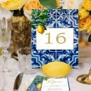 Lemons Tuscan Tile Blue White Wedding Tischnummer
