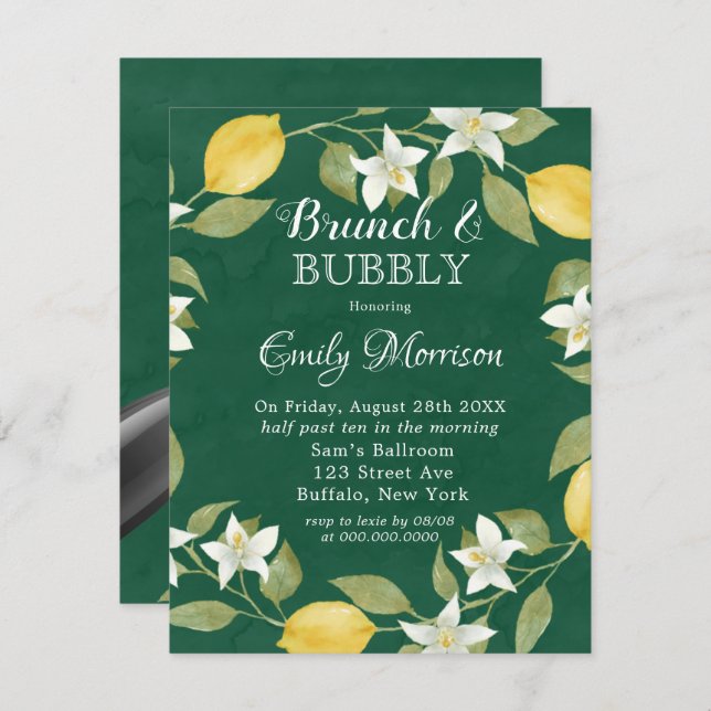 Lemons und Grüner Brunch & Bubbly Einladung (Vorne/Hinten)