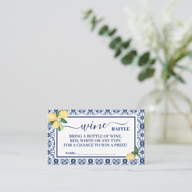 Lemons Wine Raffle Ticket Card Brautparty (Stehend Vorderseite)