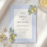 Lemons With Blue Stripes Citrus Wedding Invitation Einladung<br><div class="desc">Invite guests to an elegant Italian Mediterranean summer themed wedding with this sophisticated stationery suite. The design features watercolor lemons and lush green foliage set against a classic blue and white vertical stripe pattern. This suite is perfect for couples planning a coastal destination wedding, Amalfi inspired ceremony or an orchard...</div>