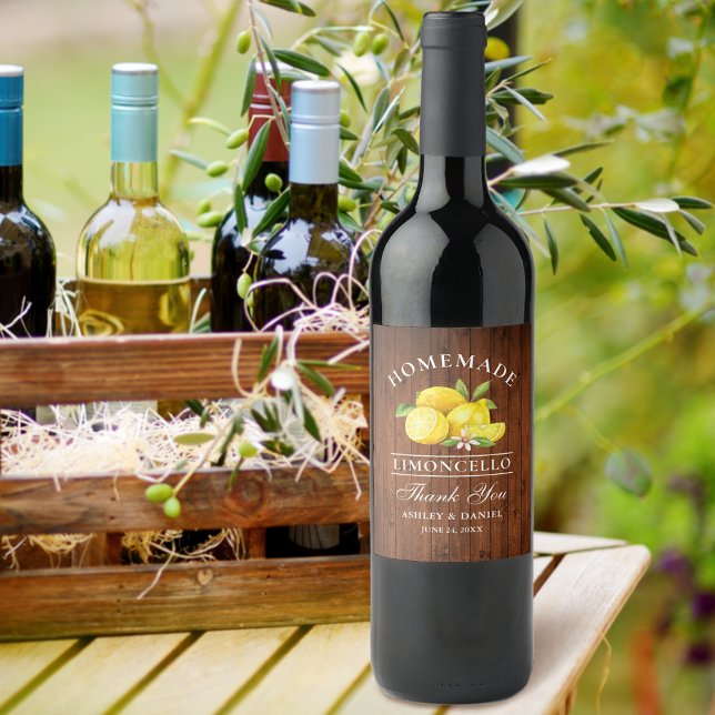 Lemons Wood Limoncello Dank Bottle Labels Weinetikett (Customize to change text size or text style.)