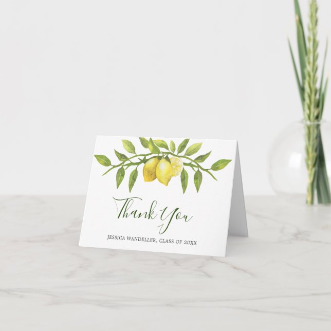 Lemons Wreath & Greenery Wasserfarbe Dankeskarte (Vorderseite)