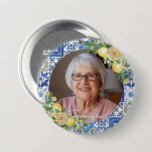 Lemons Yellow Floral Foto Memorial Keepake Button