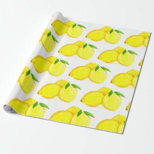 Lemons Yellow Frucht Muster Wasserfarbe Rustikal Geschenkpapier