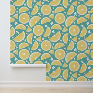 Lemonscheiben und orangefarbene Blume Tapete