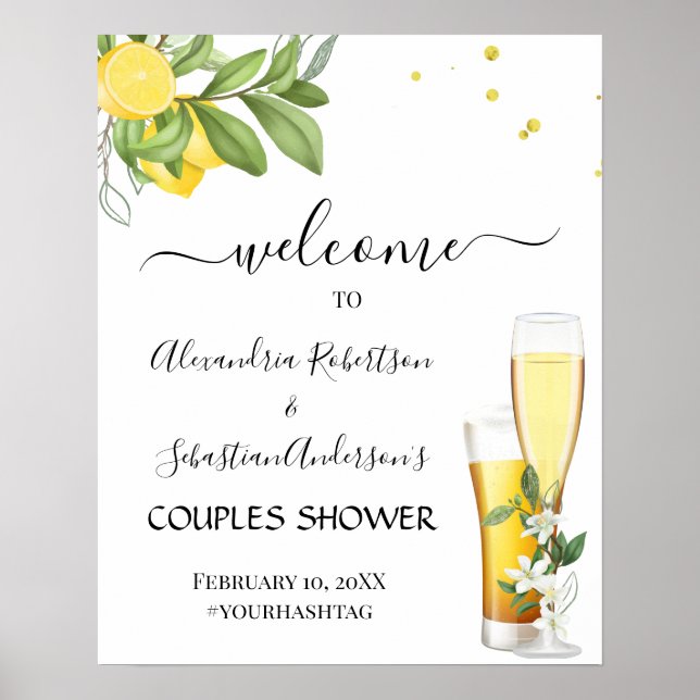 Lemony Greenery Couples Wedding Welcome Sign Poster (Vorne)