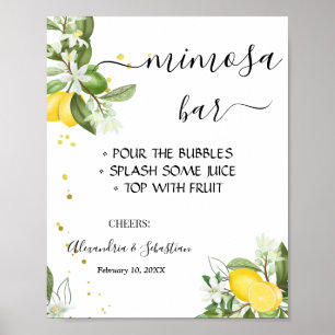 Lemony Greenery Mimosa Bar Brautparty Sign Poster