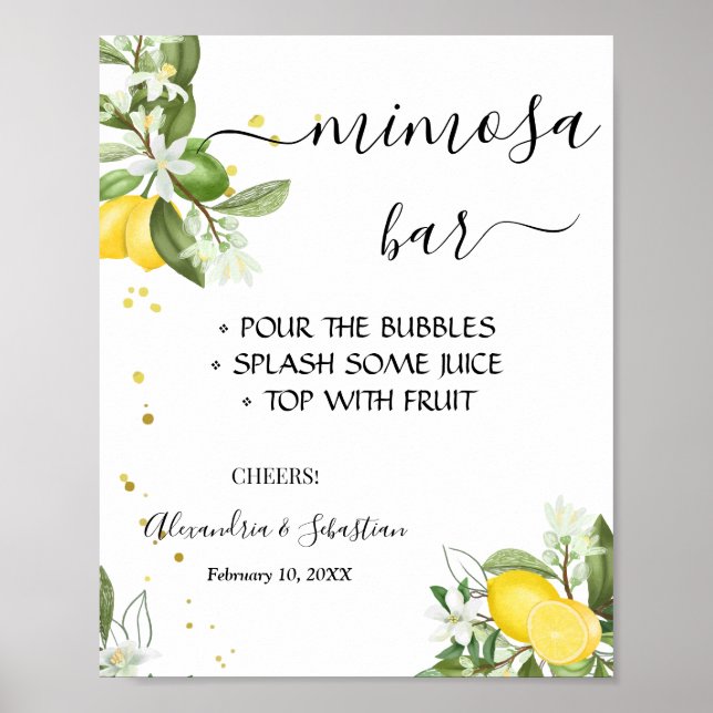 Lemony Greenery Mimosa Bar Brautparty Sign Poster (Vorne)
