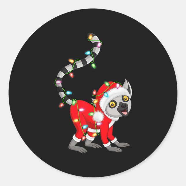 Lemur Christmas Lights Santa Costume Cute Animal X Runder Aufkleber (Vorderseite)