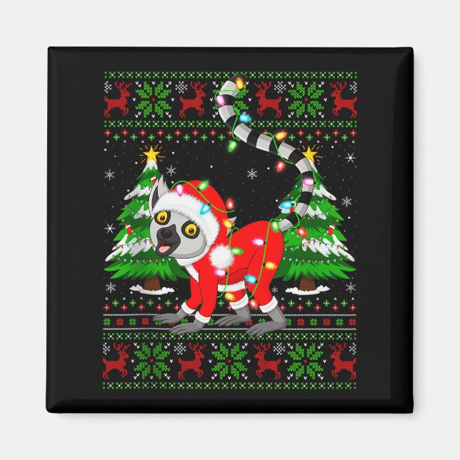 Lemur Christmas Lights Santa Costume Ugly Xmas Swe Magnet (Vorne)