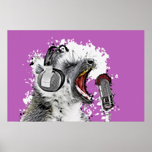 Lemur Comic Art singen Poster