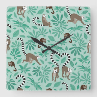 Lemur love mint leaves quadratische wanduhr