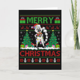Lemur Lover Xmas Tree Lights Ugly Santa Lemur Chri Karte