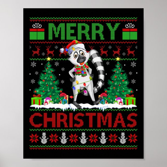 Lemur Lover Xmas Tree Lights Ugly Santa Lemur Chri Poster (Vorne)