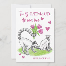 Lemur mit Tulips Romantische Liebe Funny French Zi Feiertagskarte