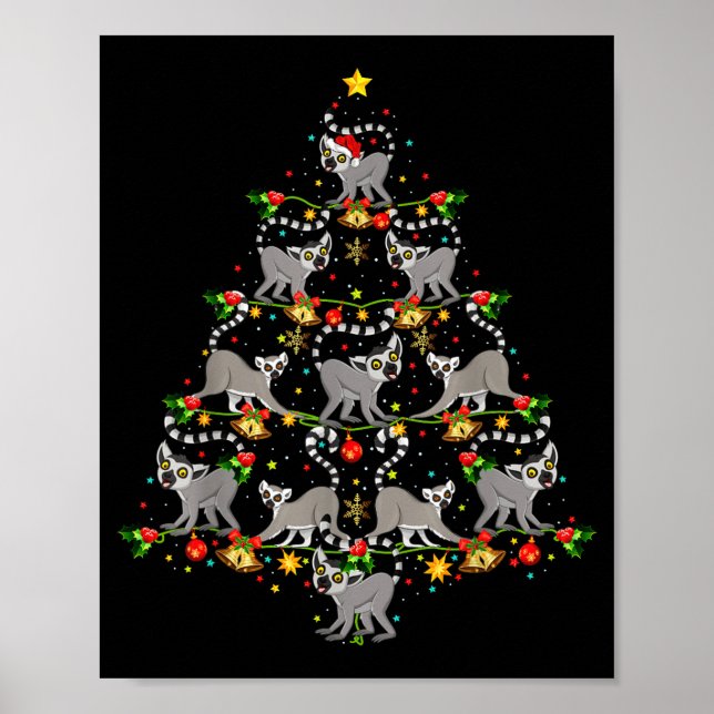 Lemur Xmas Tree Gift Santa Hat Lemur Christmas  Poster (Vorne)