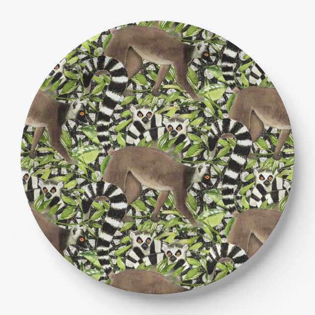 Lemuren auf Madagaskar im Dschungel Pappteller (Vorderseite)