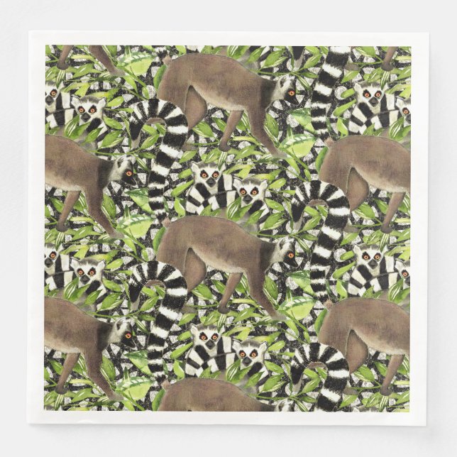 Lemuren auf Madagaskar im Dschungel Serviette (Vorderseite)