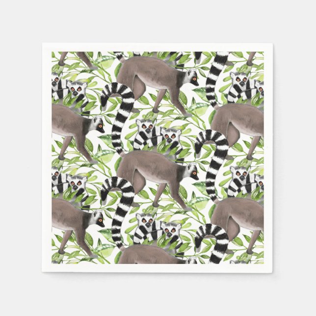 Lemuren auf Madagaskar im Dschungel Serviette (Vorderseite)