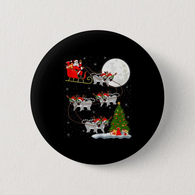 Lemurs Santa Sleigh Flying Funny Magical Christmas Button (Vorderseite)
