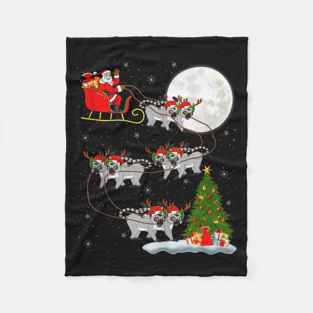 Lemurs Santa Sleigh Flying Funny Magical Christmas Fleecedecke (Vorderseite)