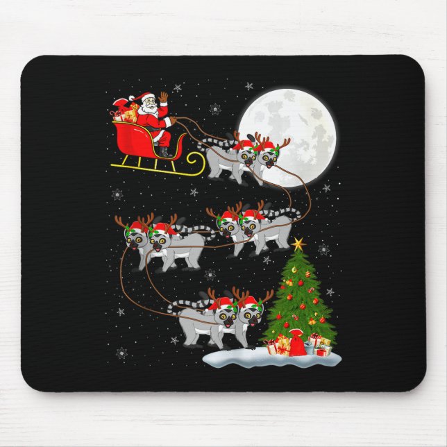 Lemurs Santa Sleigh Flying Funny Magical Christmas Mousepad (Vorne)