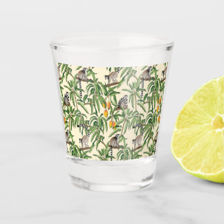 Lemurs und Zweige Mango seamless Pattern Schnapsglas