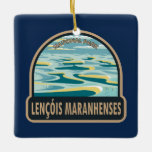 Lencois Maranhenses National Park Brazil Vintage Keramikornament<br><div class="desc">Lencois Maranhenses National Park vector art design. It’s known for its vast desert landscape of tall,  white sand dunes and seasonal rainwater lagoons.</div>