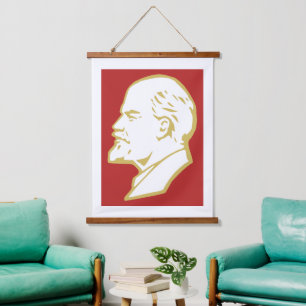 Lenin, UdSSR, CCCP, Sowjetunion, Kommunismus Wandteppich Mit Holzrahmen