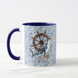 Lenkrad und Hai des Schiffes Tasse
