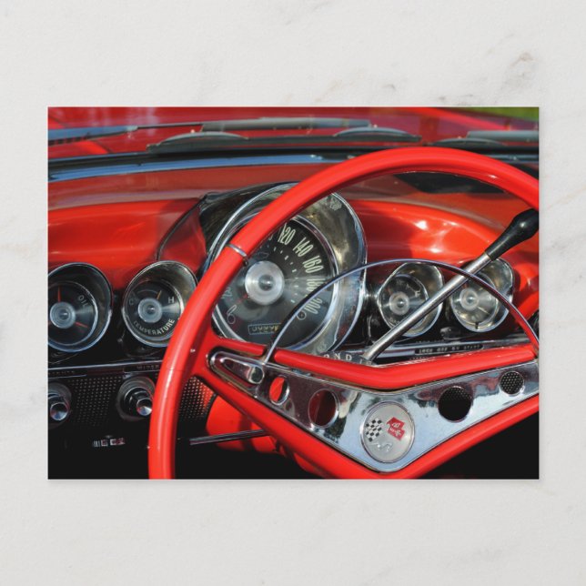 Lenkrad vom Oldtimer Postkarte (Vorderseite)