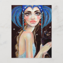 Lenore und die drei mit Augen Raben, Originalkunst Postkarte