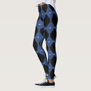 Lens Flares Harlequin Muster Blau/Schwarz Leggings