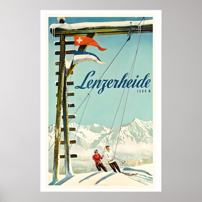 Lenzerheide Schweiz Vintage-Skiposter Poster (Vorne)