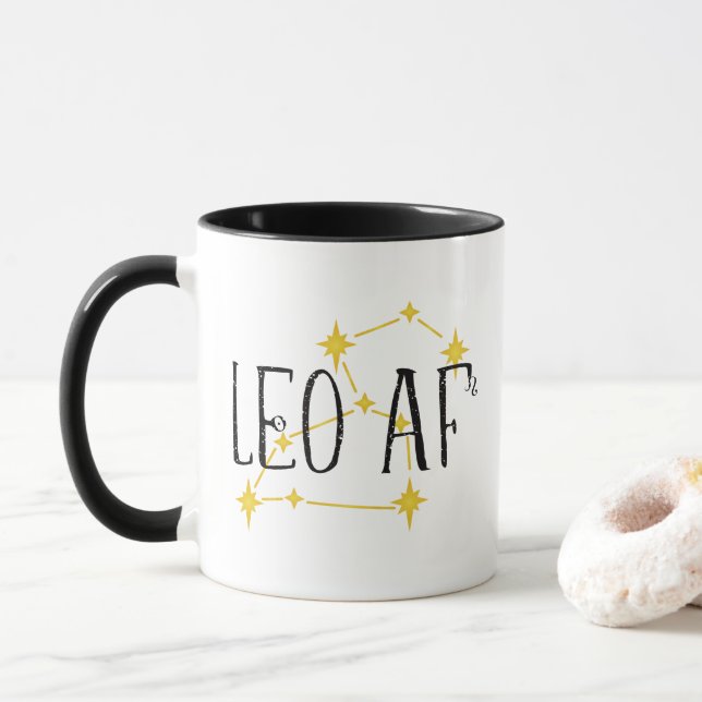 LEO AF-Konstellation und Sun & Lion-Symbole Tasse (Mit Donut)