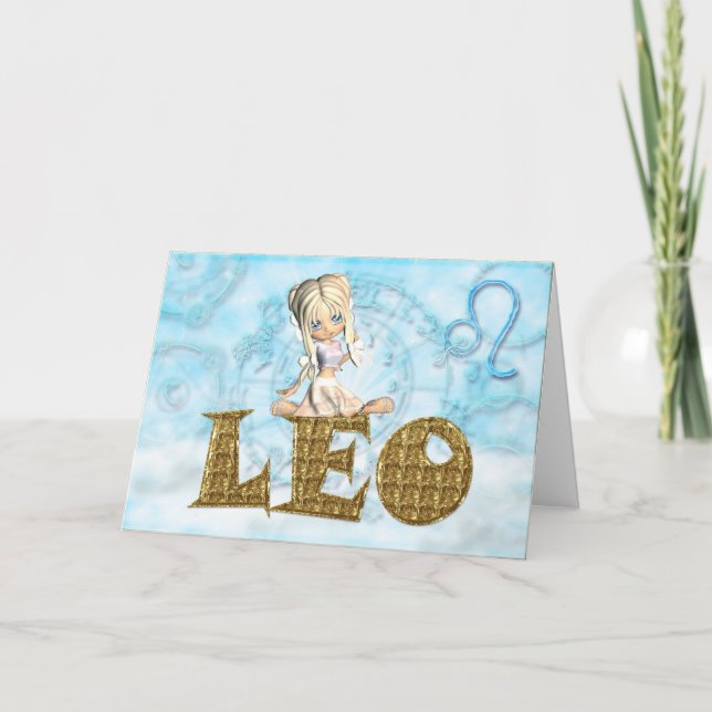 Leo Birthday Card niedlich Karte (Vorderseite)